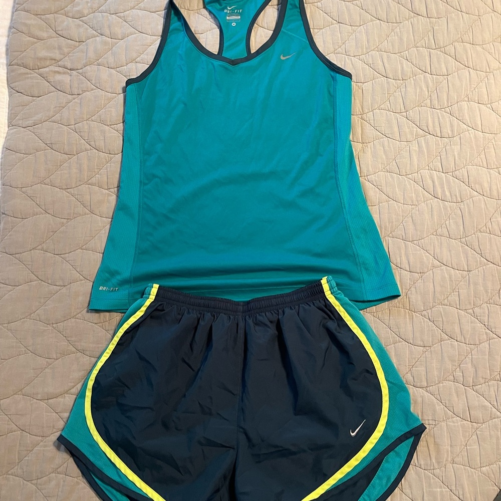 Nike Yellow and teal Dri-FIT Shorts and racerback top